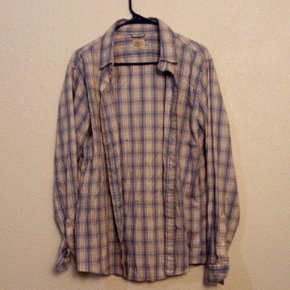 Faherty Light Blue and White Plaid Shirt Jacket
